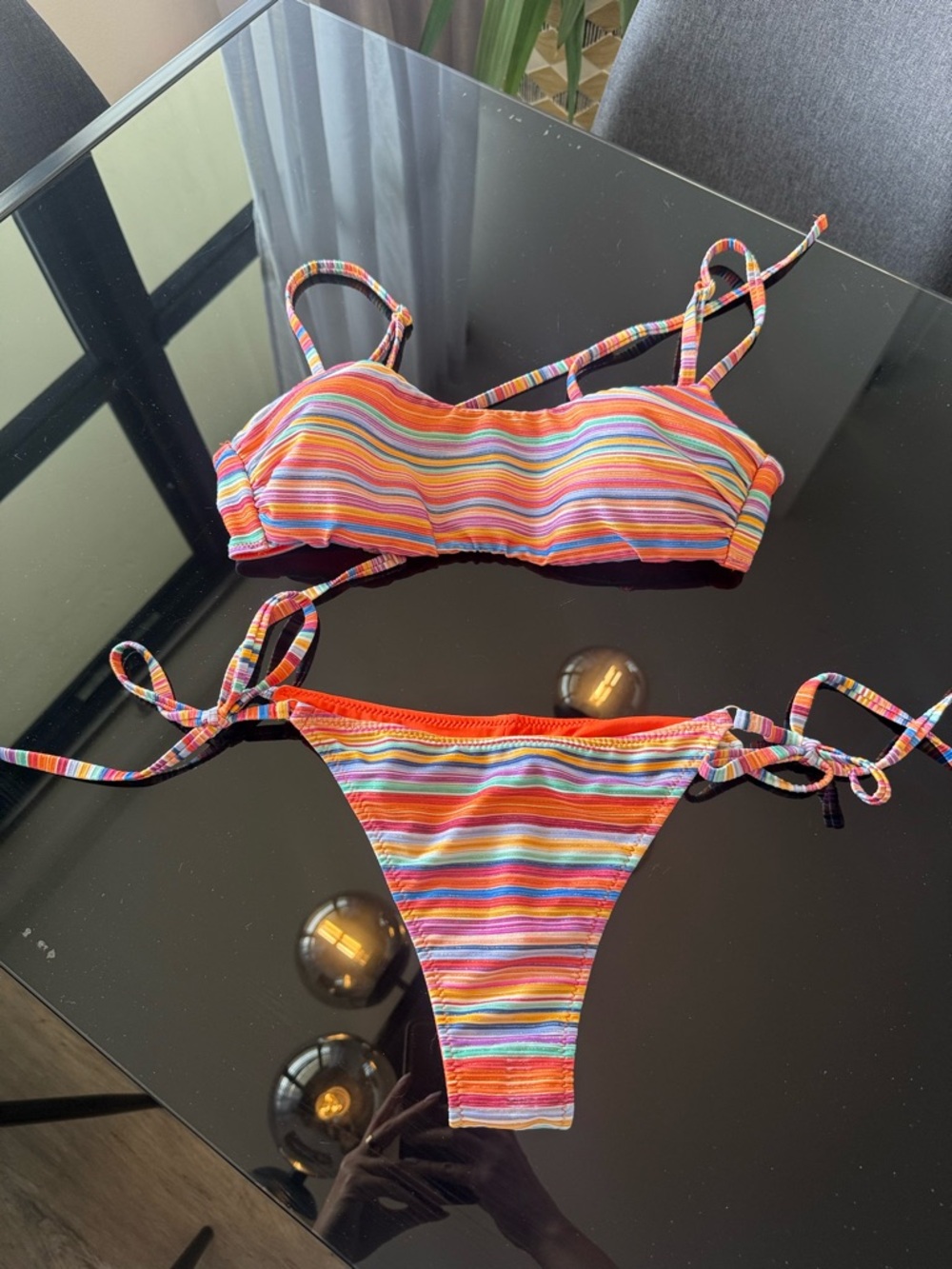 Calzedonia Rainbow Stripe Bikini Set | Brazilian Tie Side Swimsuit